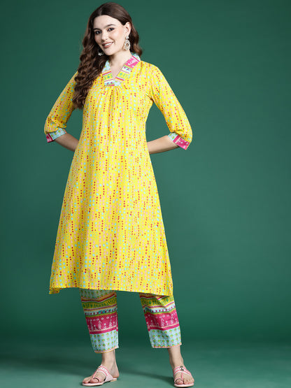 Printed Pure Cotton Kurta with Trousers
