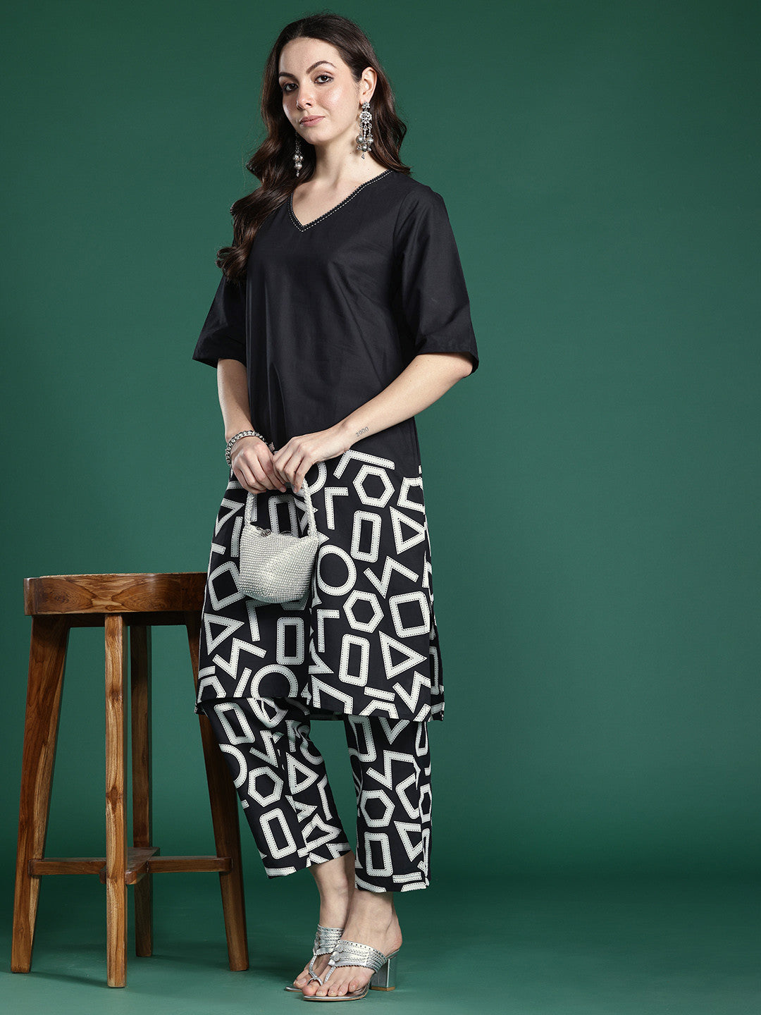 Geometric Printed Pure Cotton Kurta with Palazzos