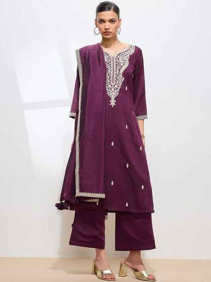 Dhiyona KL Women Ethnic Motifs Embroidered Regular Thread Work Kurta with Palazzos & With Dupatta