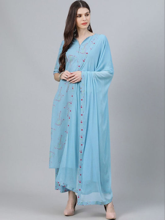 Women Floral Printed Regular Kurta with Palazzos & With Dupatta