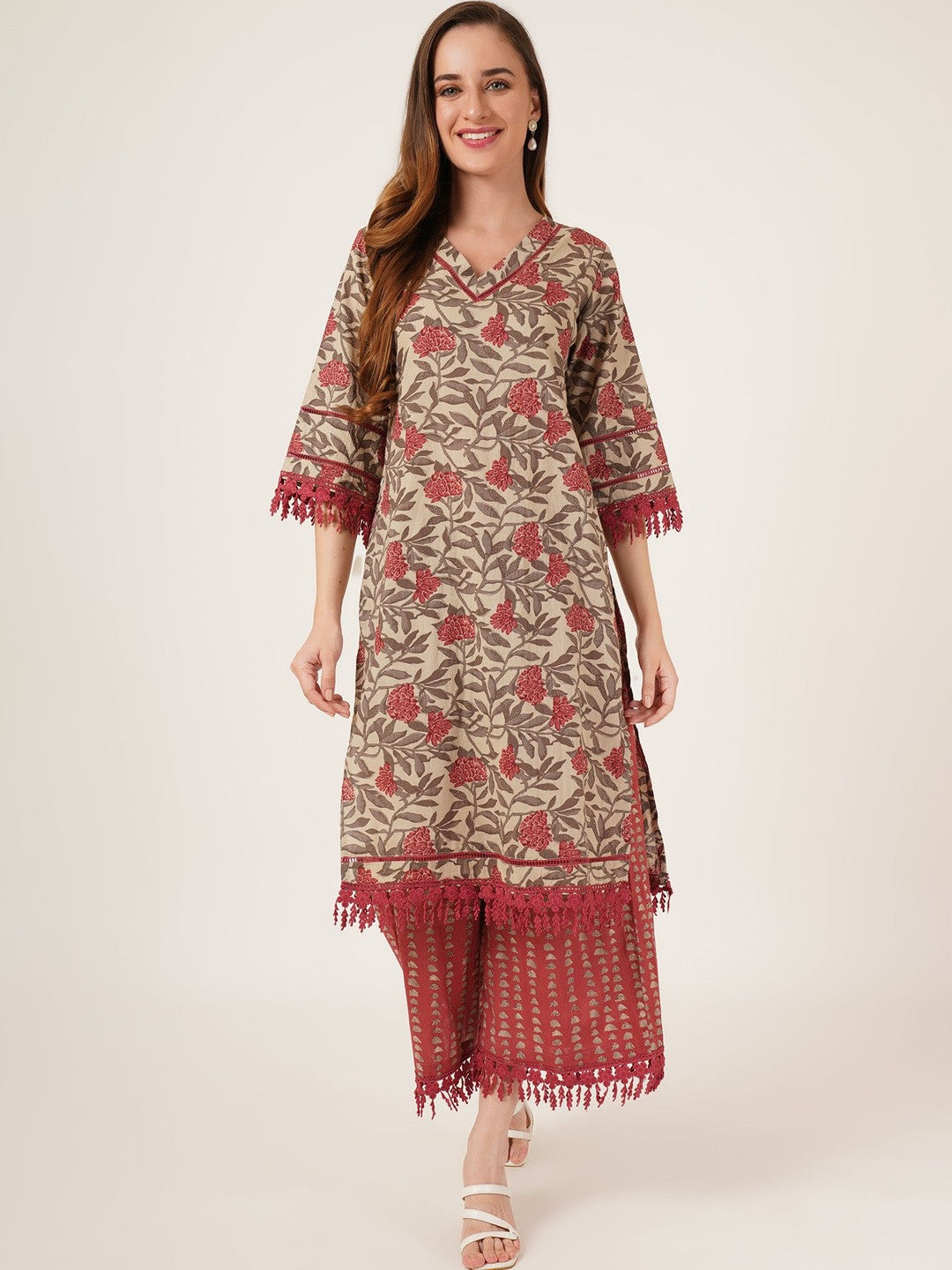 Dhiyona SN Women Floral Printed Regular Pure Cotton Kurta with Palazzos