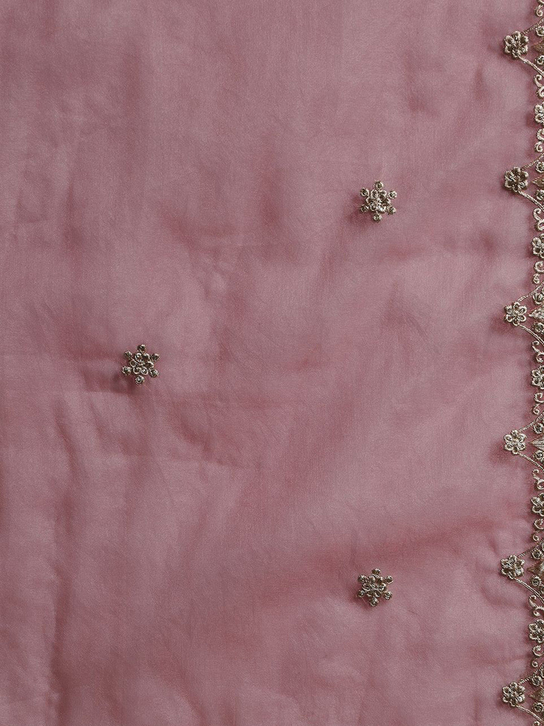 Ethnic Motifs Printed Zari Organza Straight Kurta With Trousers & Dupatta