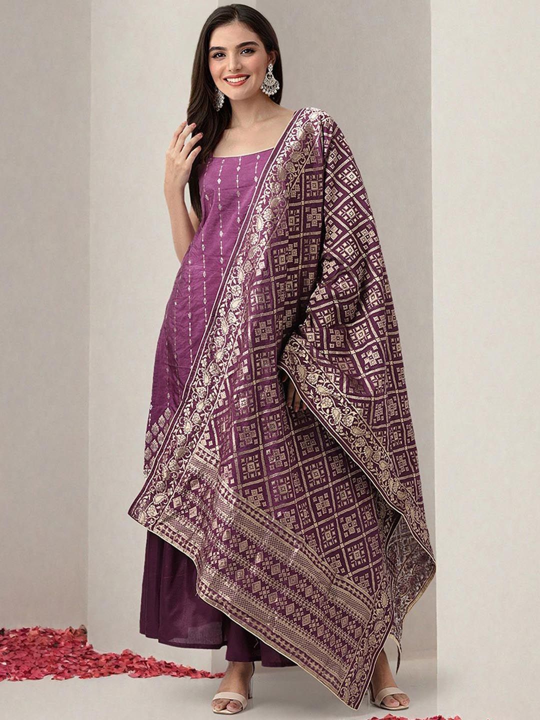 Dhiyona IS Women's Women Ethnic Motifs Printed Regular Sequinned Kurta with Trousers & With Dupatta