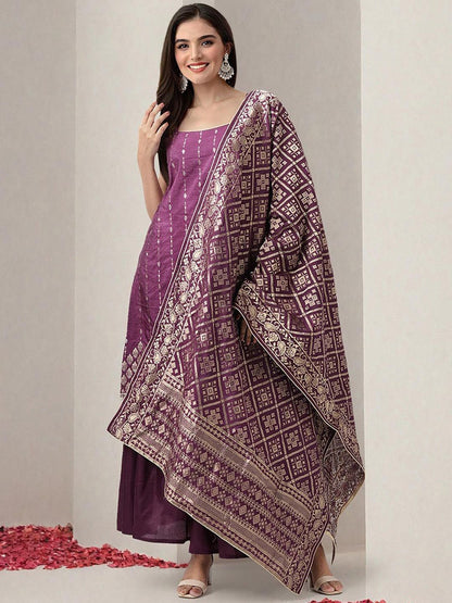 Dhiyona IS Women's Women Ethnic Motifs Printed Regular Sequinned Kurta with Trousers & With Dupatta