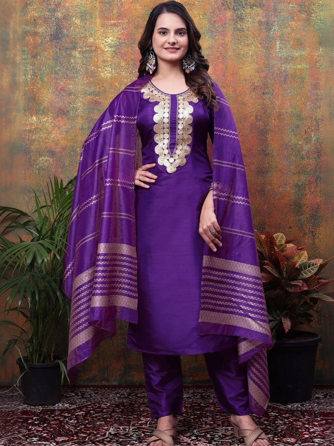 Women Ethnic Motifs Embroidered Regular Kurta with Trousers & With Dupatta