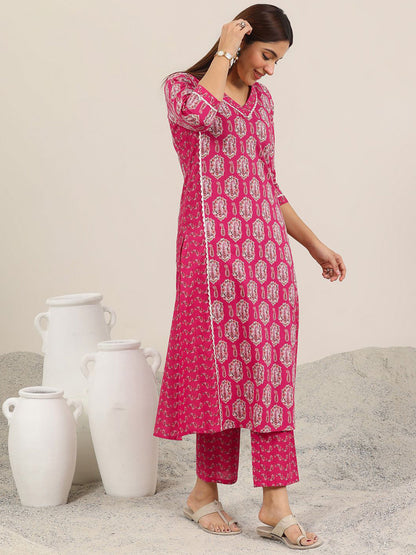 Floral Printed V-Neck Straight Kurta With Trousers