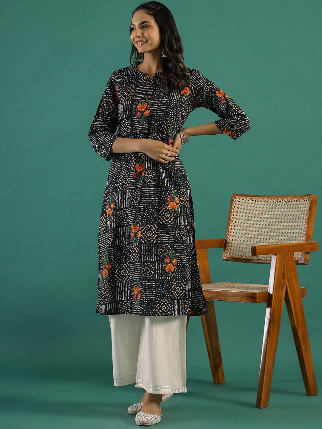 Bandhani Printed Pure Cotton Straight Kurta & Trousers