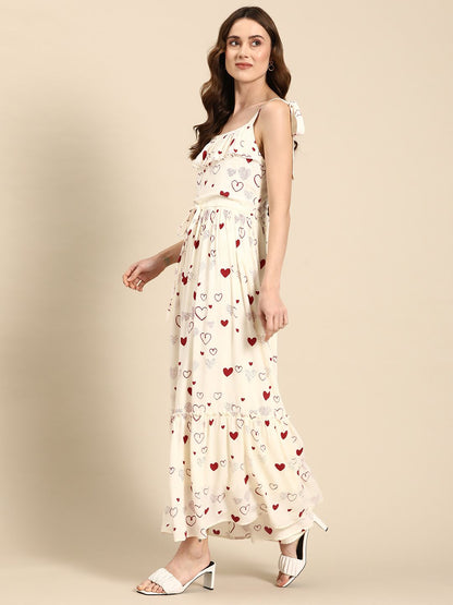 Dhiyona AY Women's Conversational Print Crepe A-Line Tiered Maxi Dress