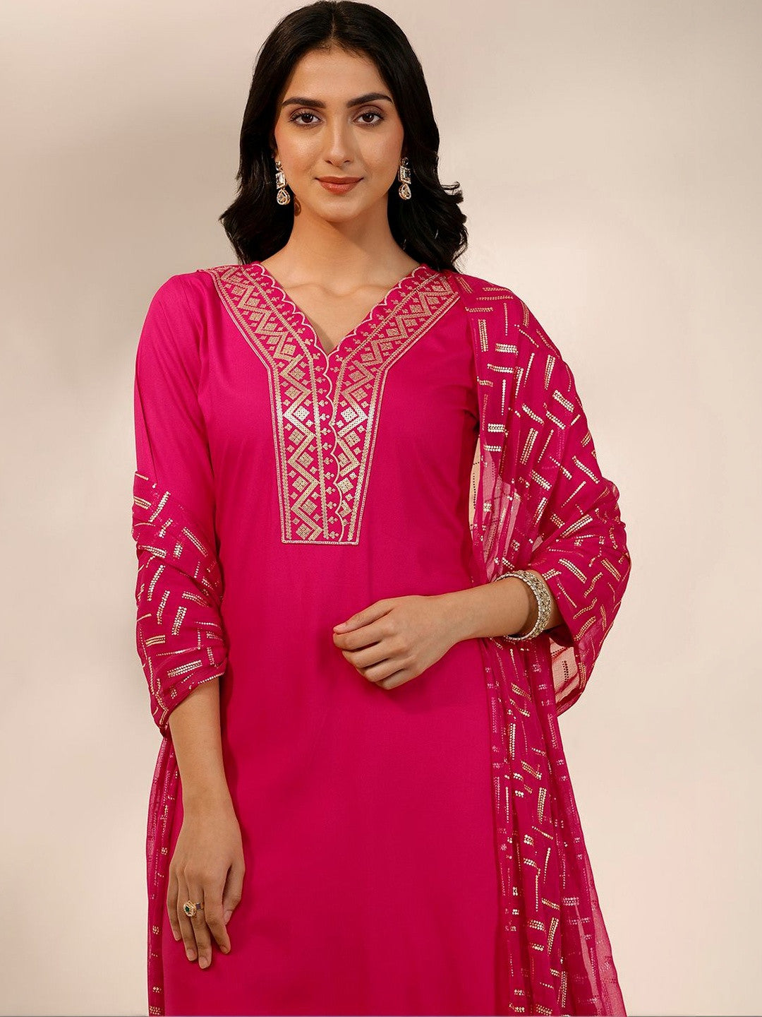 Women Ethnic Motifs Embroidered Regular Kurta with Trousers & With Dupatta