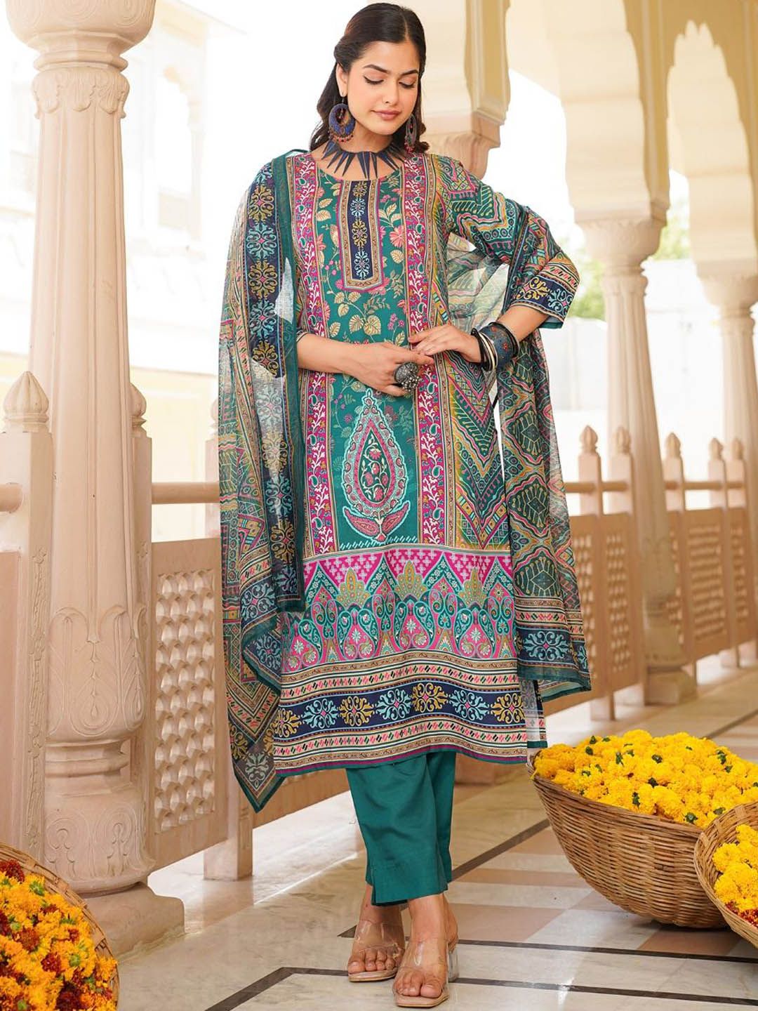 Dhiyona KL Women Floral Printed Regular Kurta with Trousers & With Dupatta