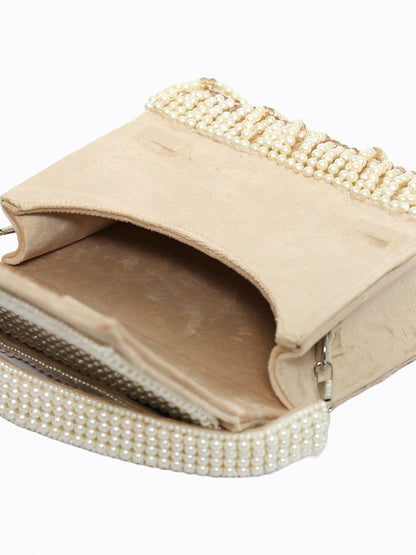 Dhiyona NR Beige & White Embroidered Embroidered Box Clutch