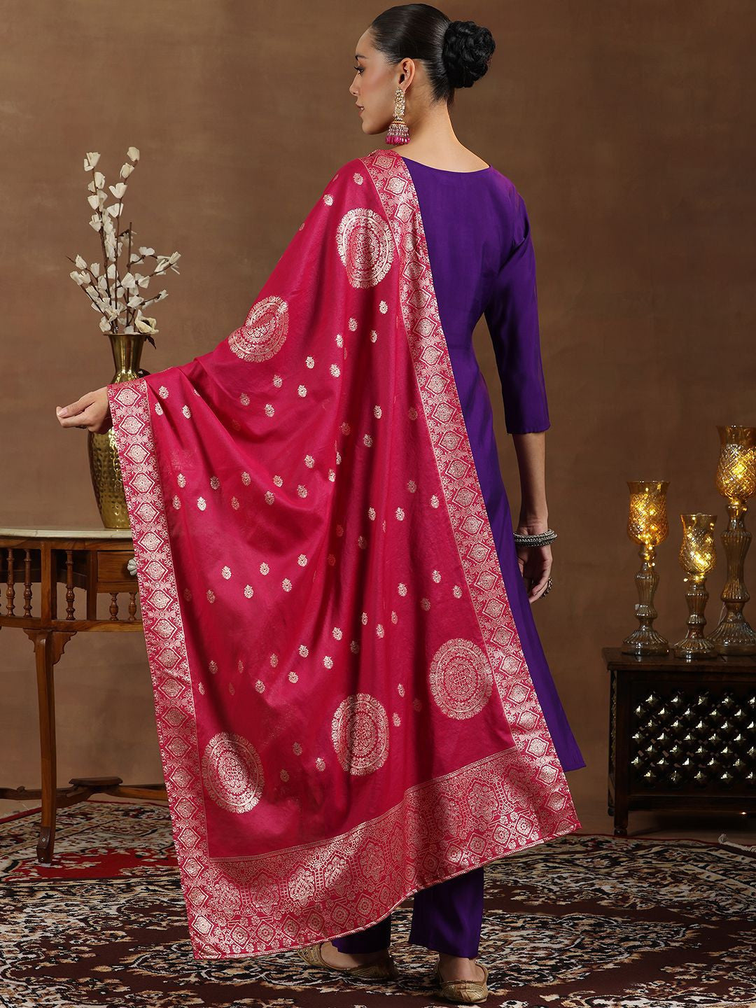Women Floral Yoke Design Regular Kurta with Trousers & Dupatta