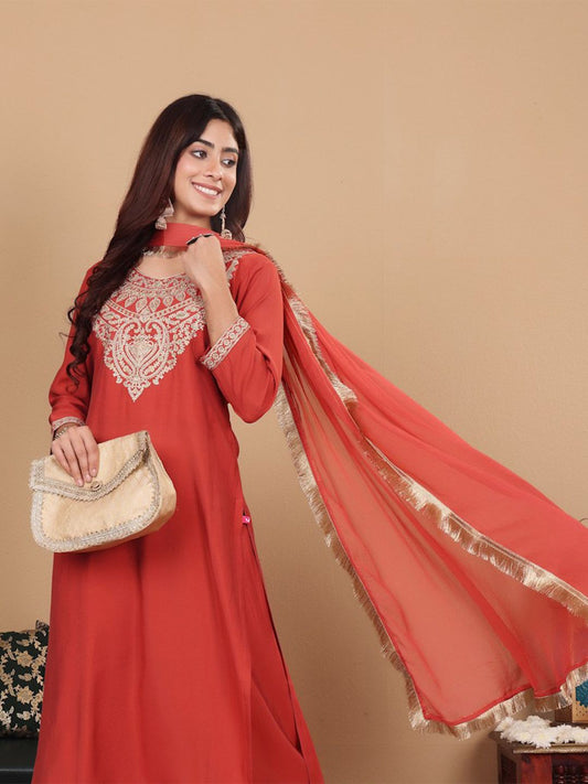 Dhiyona VA Women Embroidered Regular Kurta with Palazzos & With Dupatta