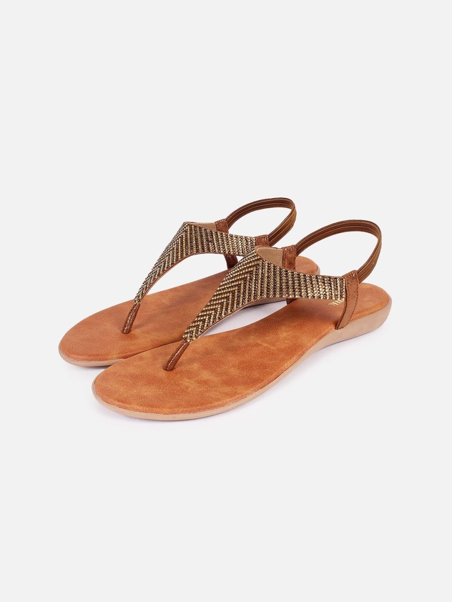 Dhiyona AK Gold-Toned Embellished Open Toe Flats