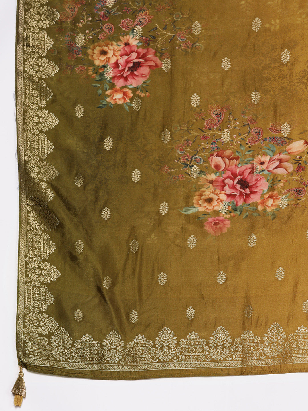 Women Floral Embroidered Sweetheart Neck Pure Silk Kurta With Trousers & Dupatta