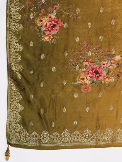 Women Floral Embroidered Sweetheart Neck Pure Silk Kurta With Trousers & Dupatta