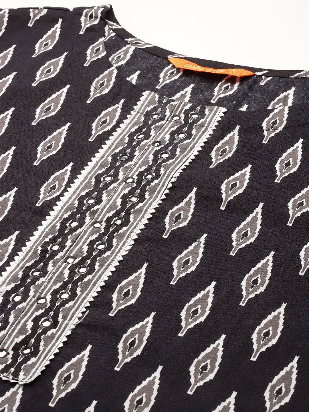 Printed Mirror Work Pure Cotton Kurta With Palazzos & Dupatta