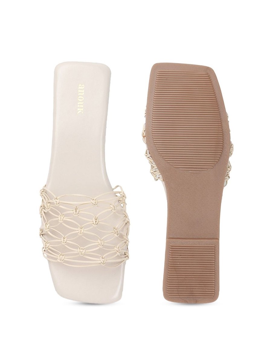 Dhiyona AK White Textured Open Toe Flats