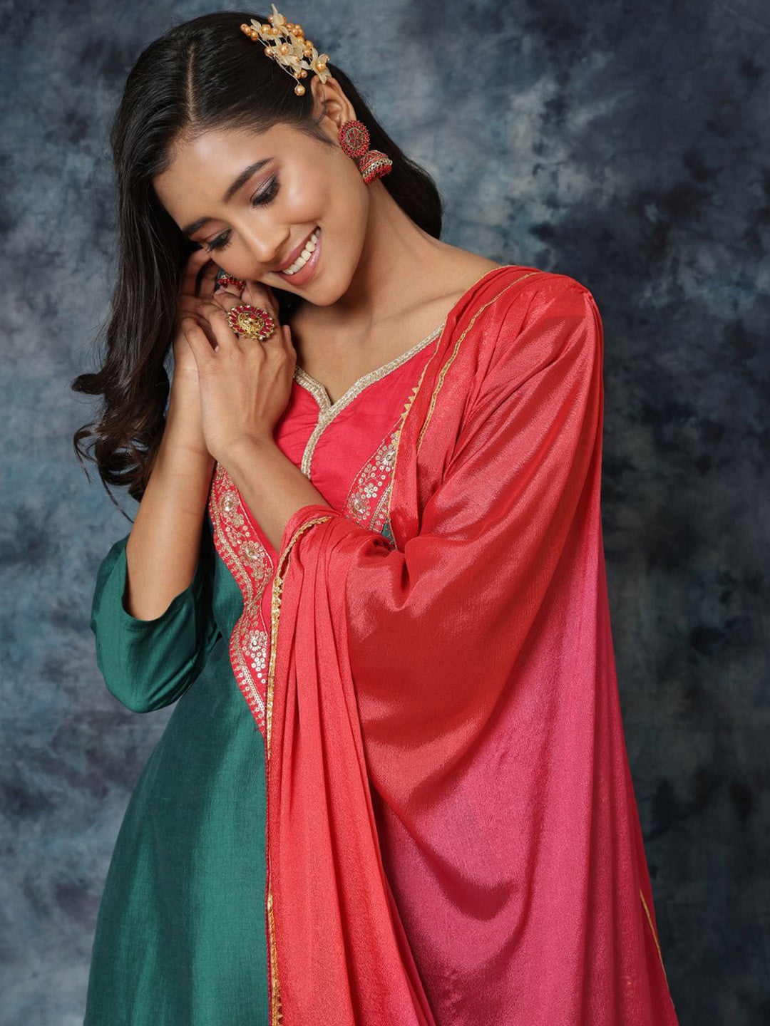 Women Cotton Silk Embroidered Straight Kurta Salwar With Dupatta Set