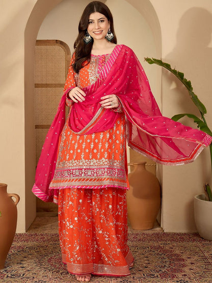 Dhiyona SN Women Ethnic Motifs Embroidered Regular Thread Work Kurta & Sharara With Dupatta