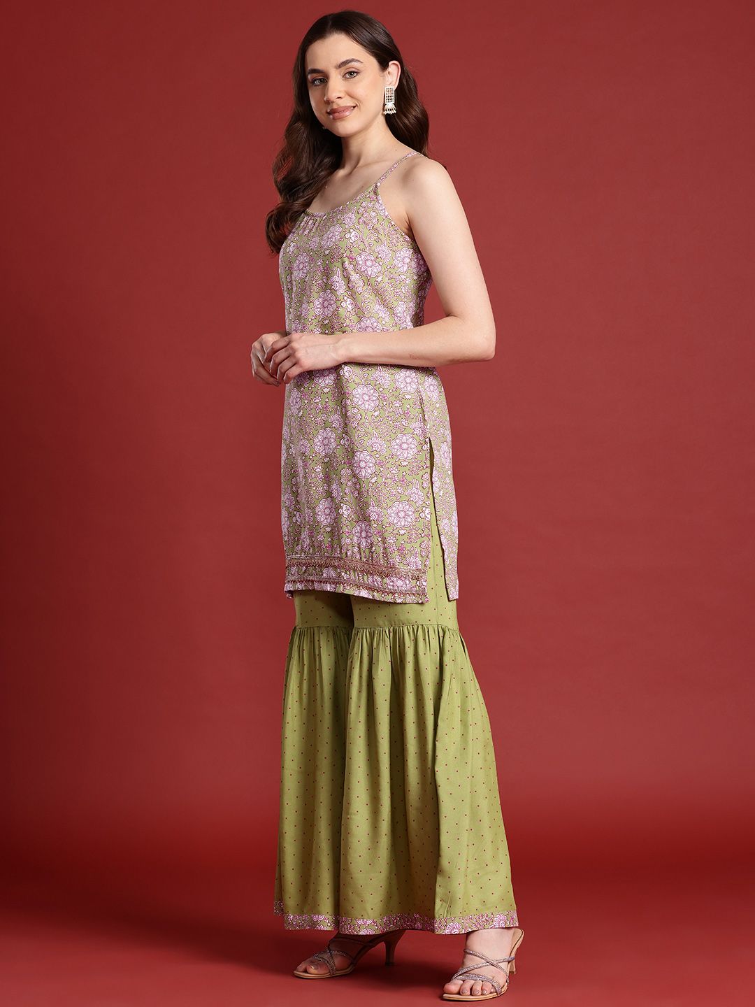 Dhiyona AN X Basant Bahaar Floral Printed A-Line Kurta With Sharara & Dupatta