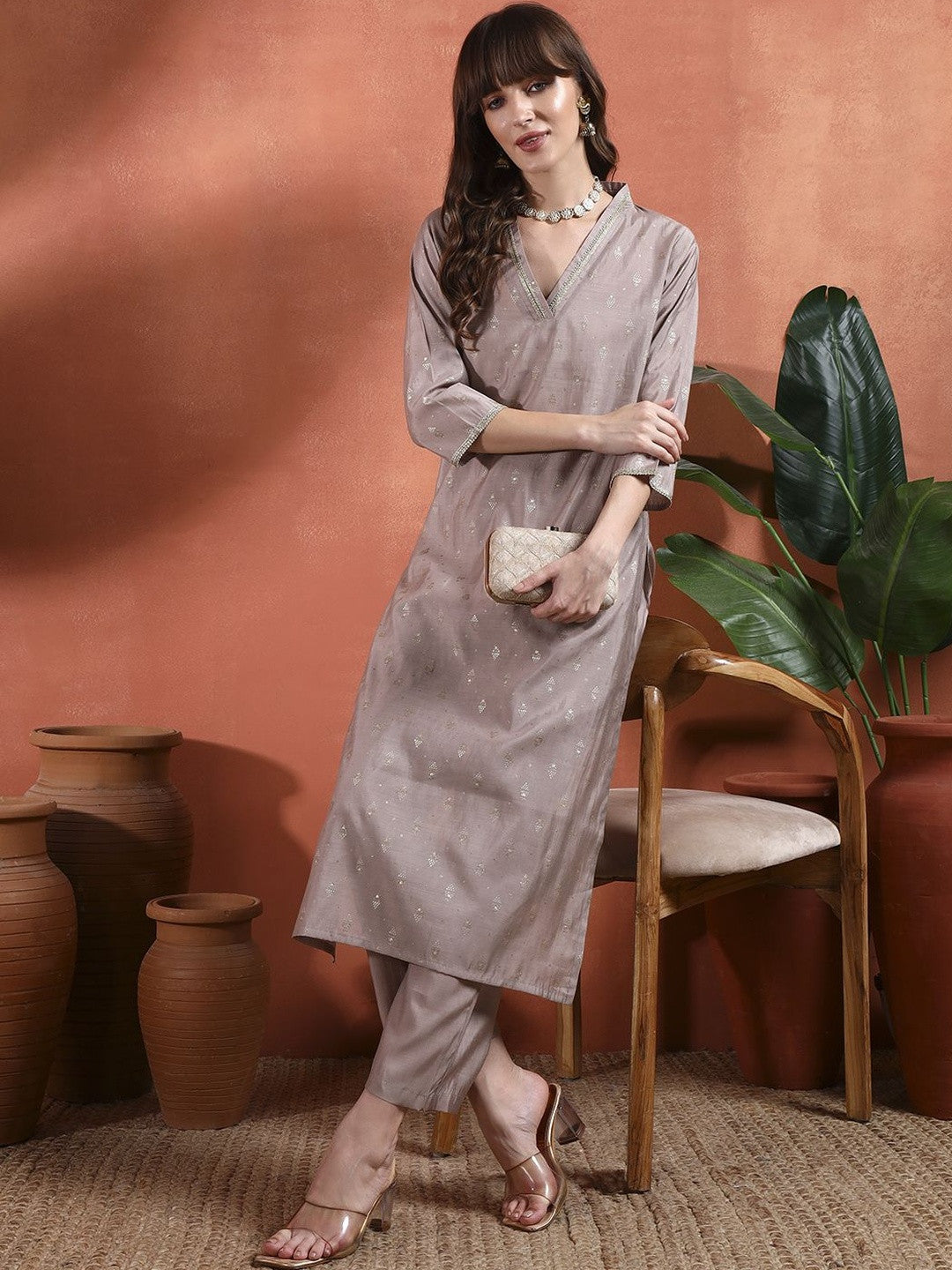 Women Ethnic Motifs Printed Regular Thread Work Kurta with Trousers