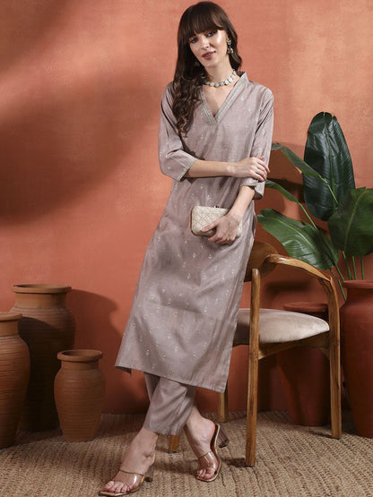 Women Ethnic Motifs Printed Regular Thread Work Kurta with Trousers