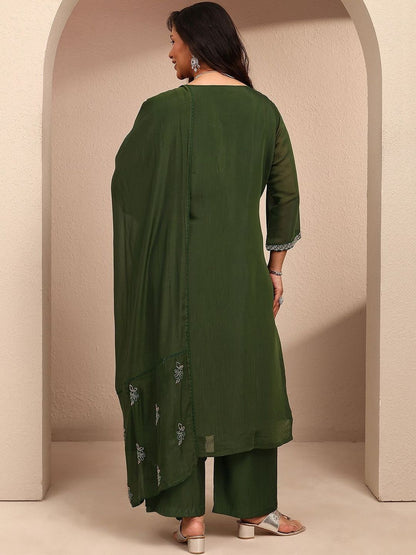 Dhiyona Women's Ethnic Motifs Embroidered Thread Work Kurta with Palazzos & Dupatta