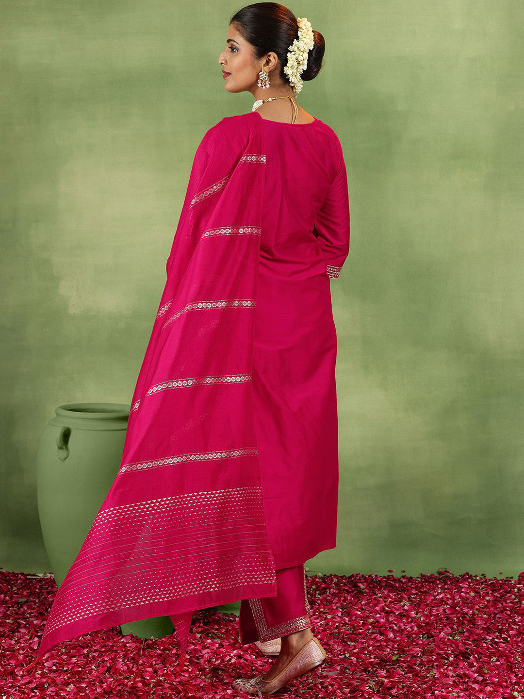 Women Ethnic Motifs Yoke Design Regular Kurta with Trousers & With Dupatta