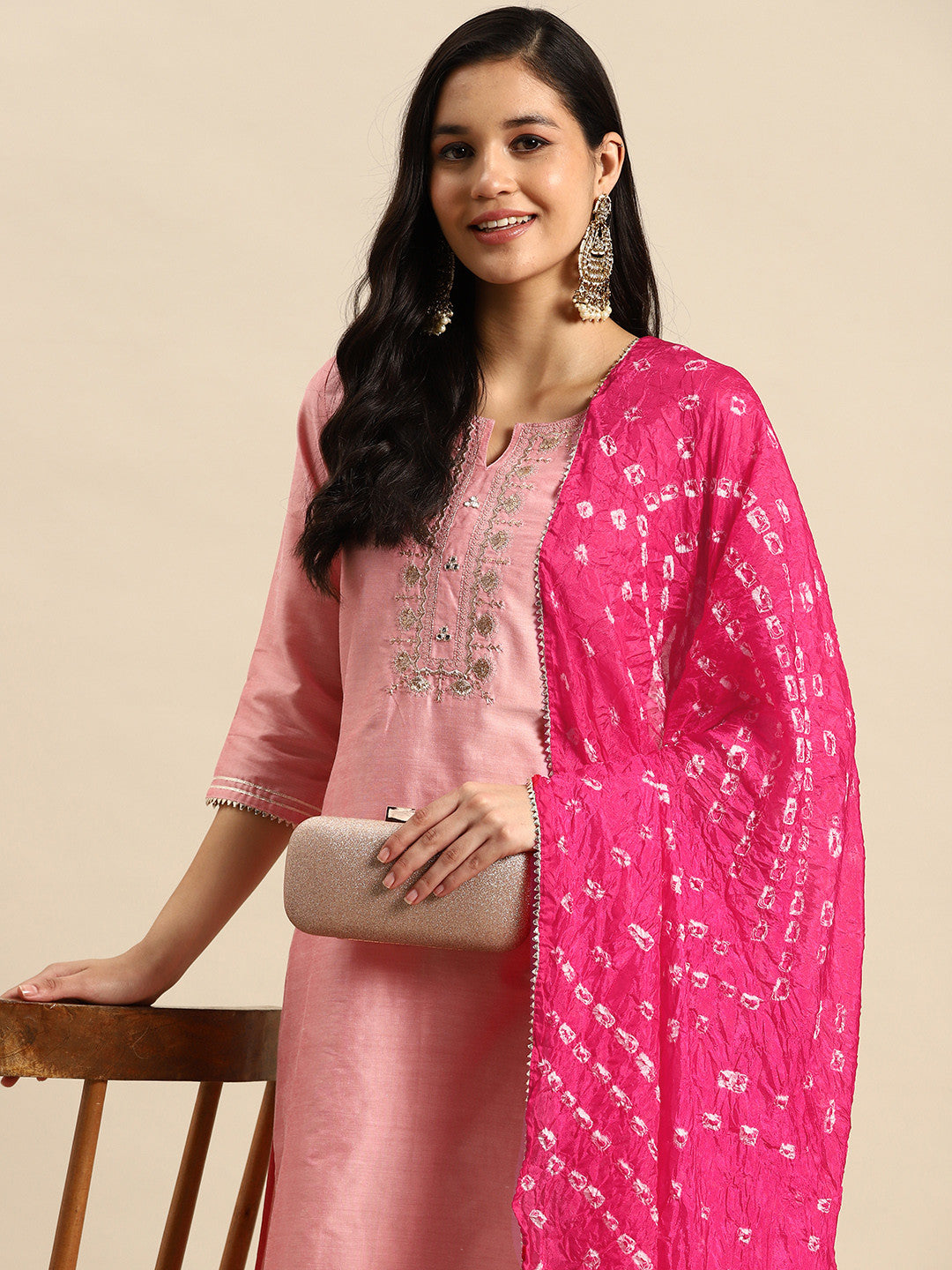 Floral Embroidered Sequinned Pure Cotton Kurta with Trousers & Dupatta