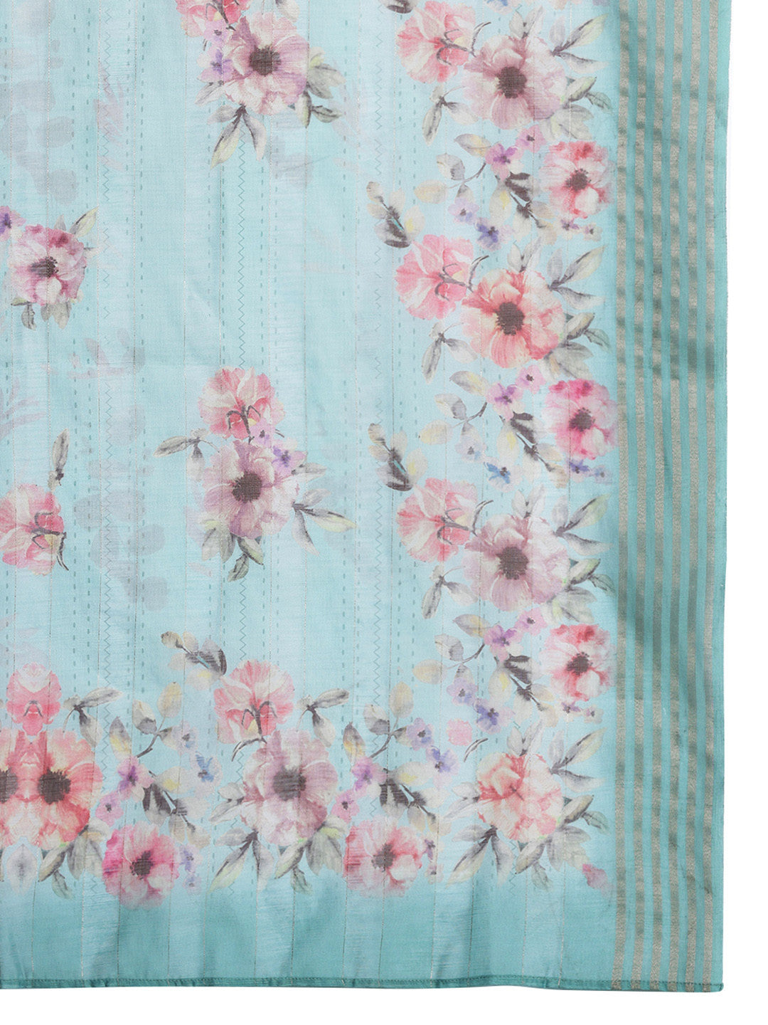 Floral Embroidered Thread Work Linen Kurta with Trousers & With Dupatta