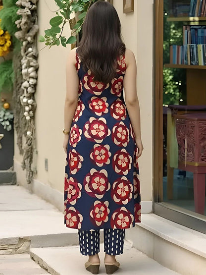 Printed Pure Cotton Round Neck Kurta & Trousers
