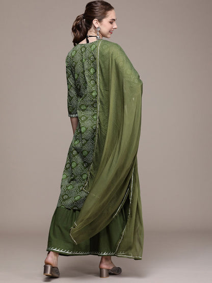 Dhiyona AN Women Green Printed Regular Gotta Patti Kurta with Sharara & With Dupatta