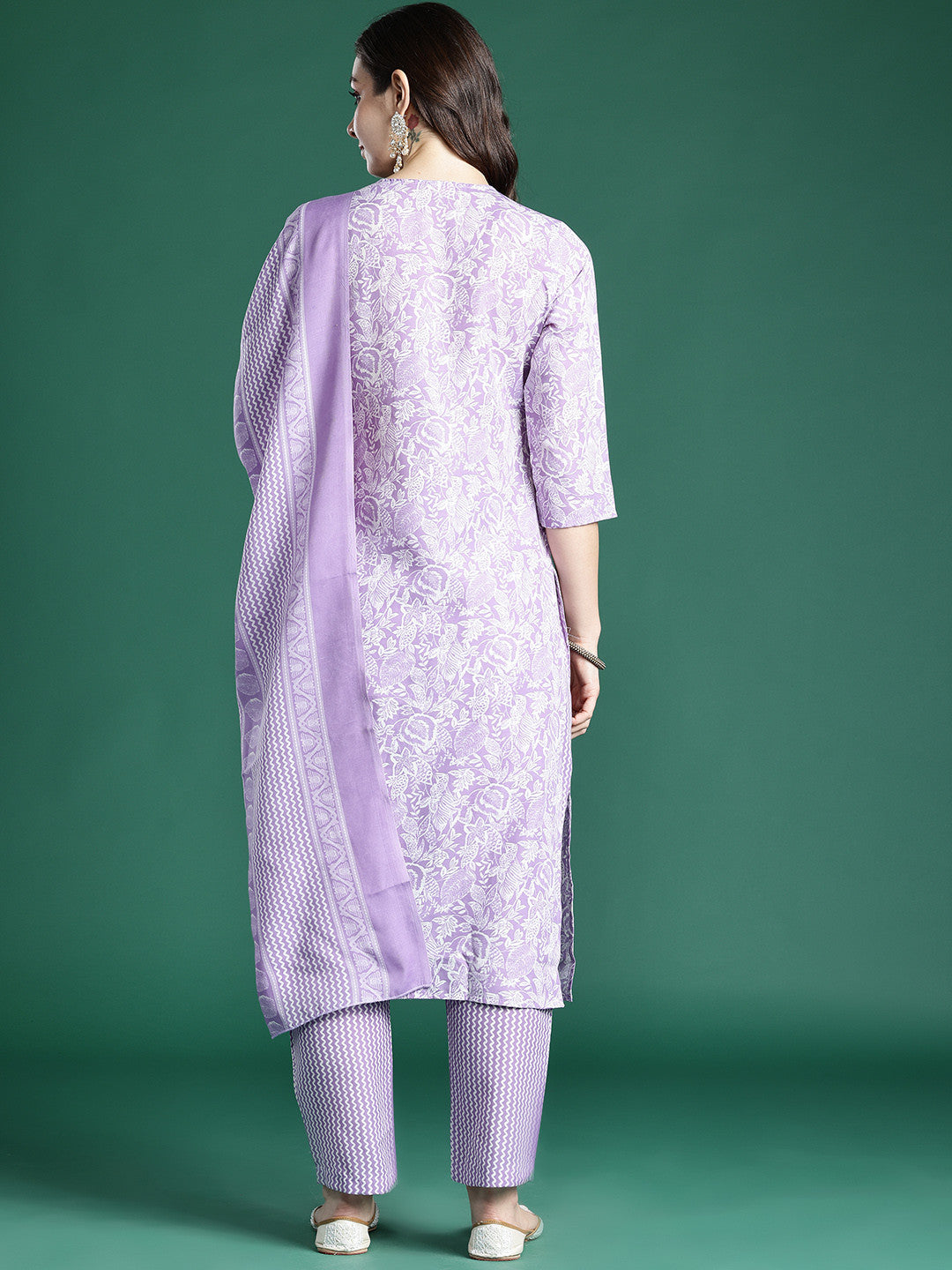 Floral Printed Kurta with Trousers & Dupatta