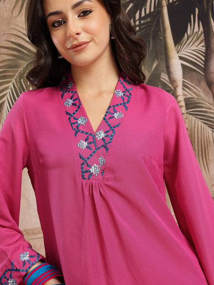 Regular Thread Work Kurta with Trousers