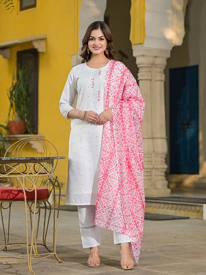 Dhiyona KL Women Floral Embroidered Regular Mirror Work Kurta with Trousers & With Dupatta