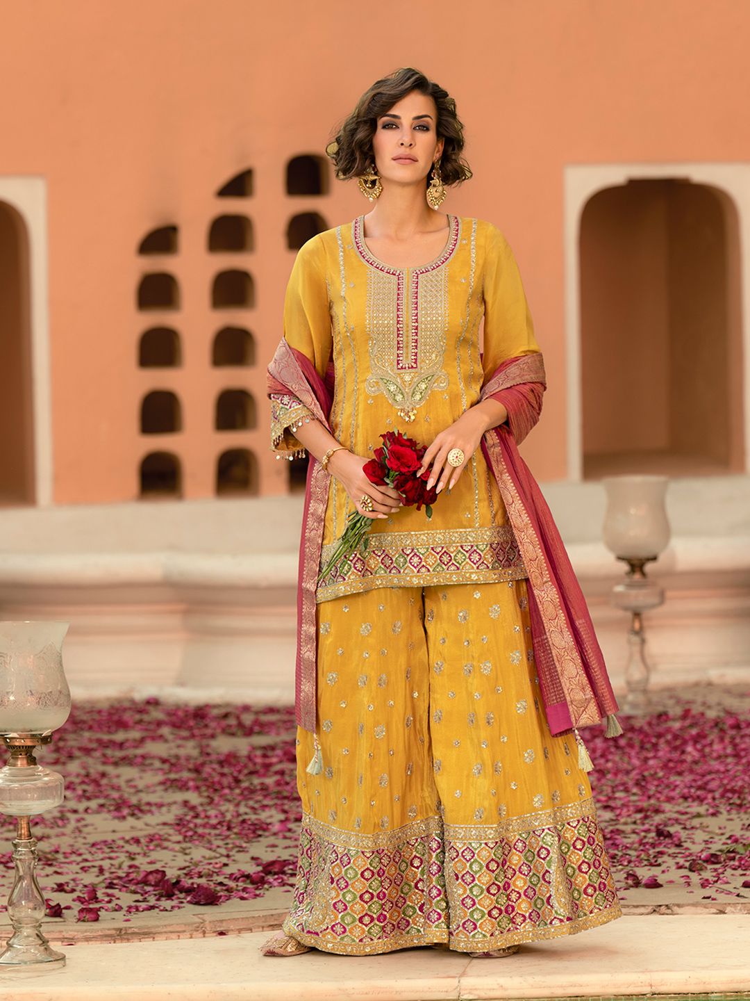 Dhiyona HOP Women Ethnic Motifs Embroidered Kurta with Sharara & Dupatta