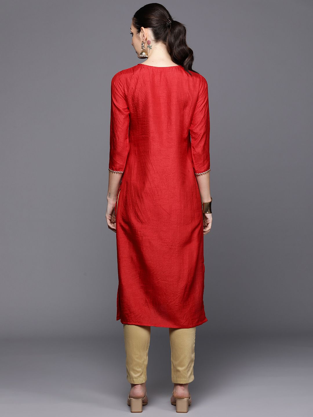Dhiyona IE Ethnic Motifs Yoke Design Gotta Patti Detail Straight Kurta