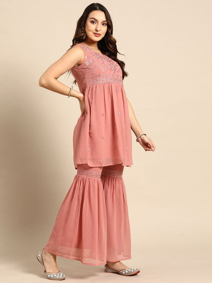 Dhiyona AN Women Embroidered Pleated Thread Work Kurti With Sharara