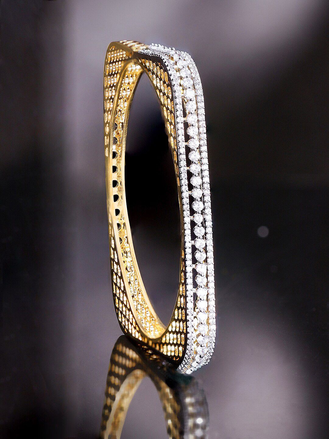 Dhiyona RJ Women's Brass Cubic Zirconia Gold-Plated Bangle-Style Bracelet