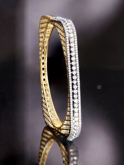 Dhiyona RJ Women's Brass Cubic Zirconia Gold-Plated Bangle-Style Bracelet