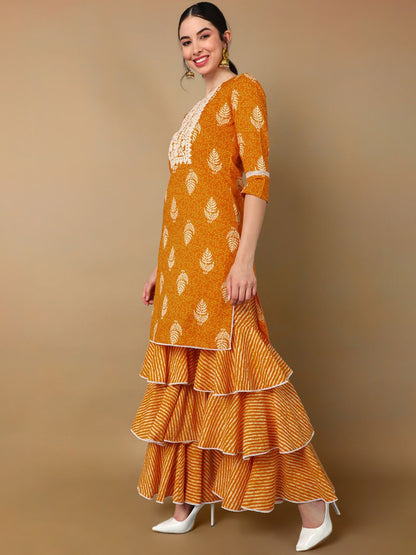Dhiyona HOP Pure Cotton Ethnic Motifs Straight Kurta Sharara With Dupatta