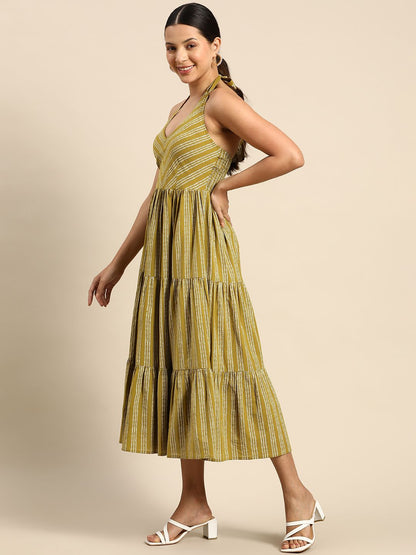 Dhiyona AY Women's Ethnic Motifs Printed Smocked Fit & Flare Midi Dress