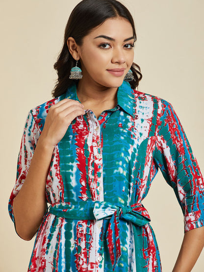 Tie & Dye Printed A-Line Kurta With Palazzo Set