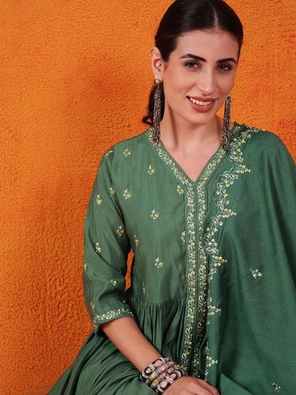 Dhiyona SN Embroidered Kurta With Palazzos & Dupatta