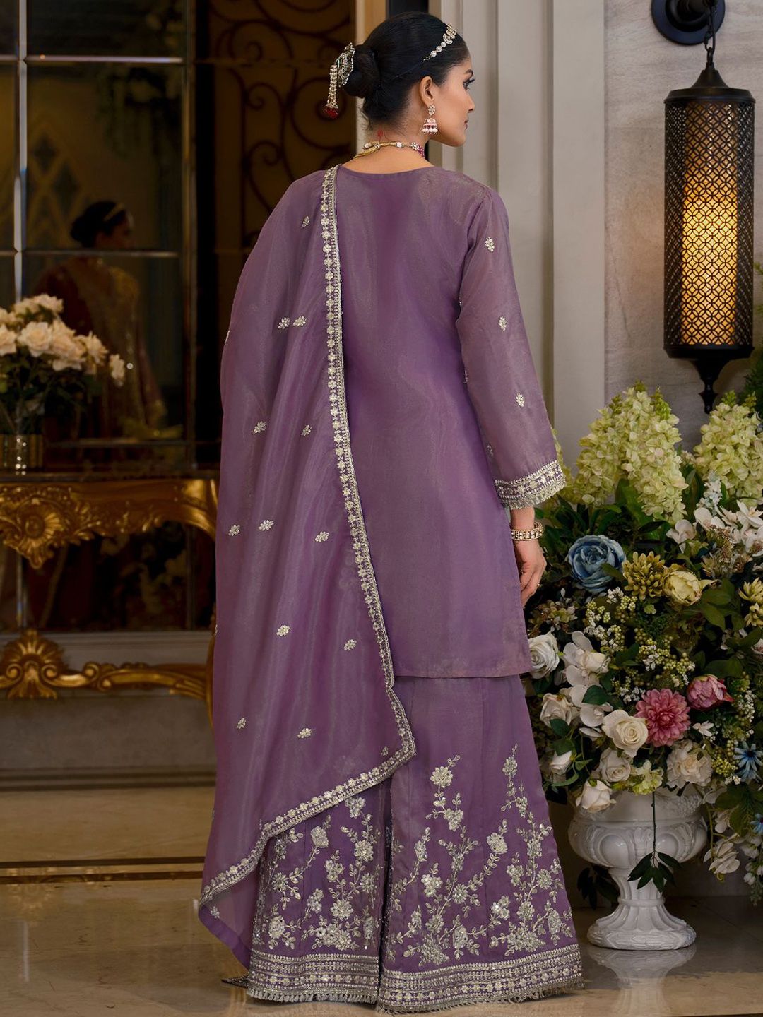 Dhiyona IE Women Ethnic Motifs Embroidered Kurta with Sharara & Dupatta