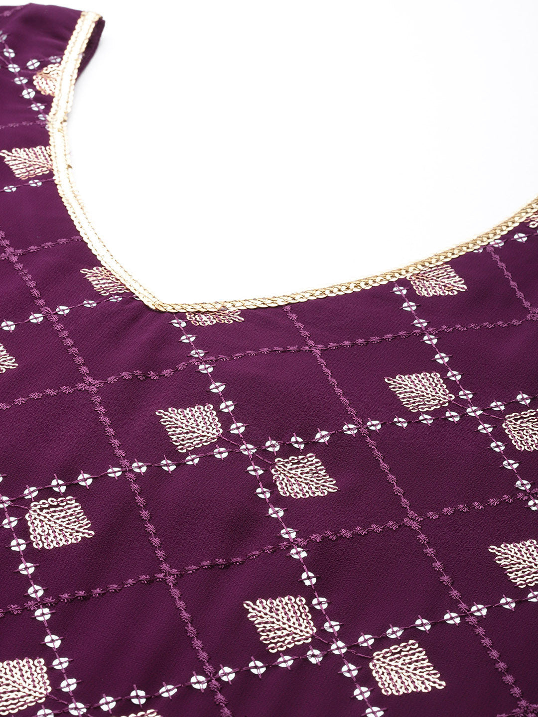Women Embroidered Regular Sequined Kurta with Sharara & Dupatta