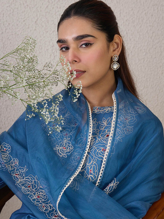 Women Floral Embroidered Kurta with Trousers & Dupatta