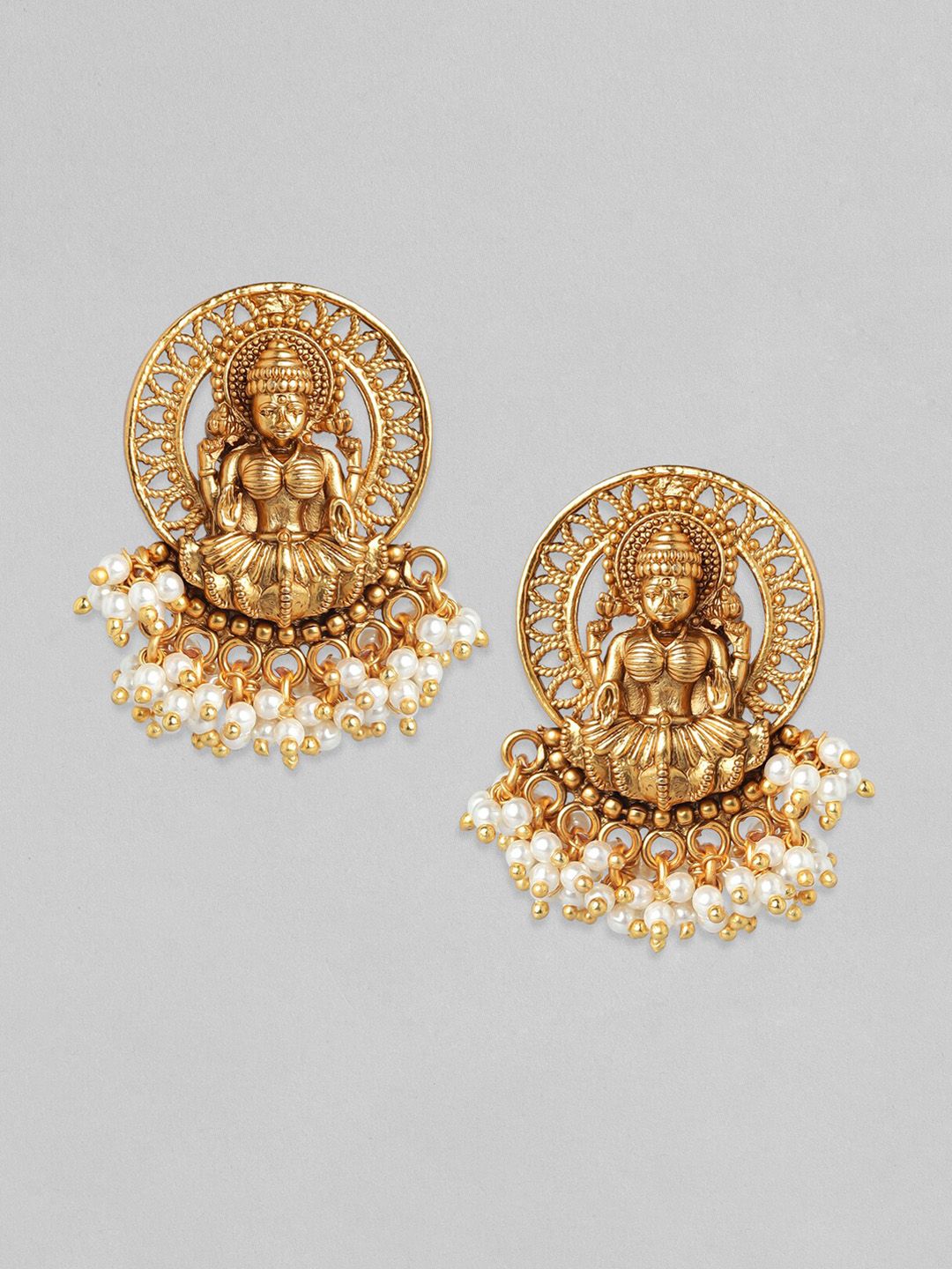 Dhiyona RJ Women's Gold-Toned Classic Divine Lakshmi Studs Earrings