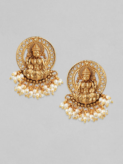 Dhiyona RJ Women's Gold-Toned Classic Divine Lakshmi Studs Earrings